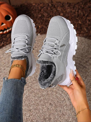 Plush-Lined Knit Trainers in Grey — VerolynBoutique