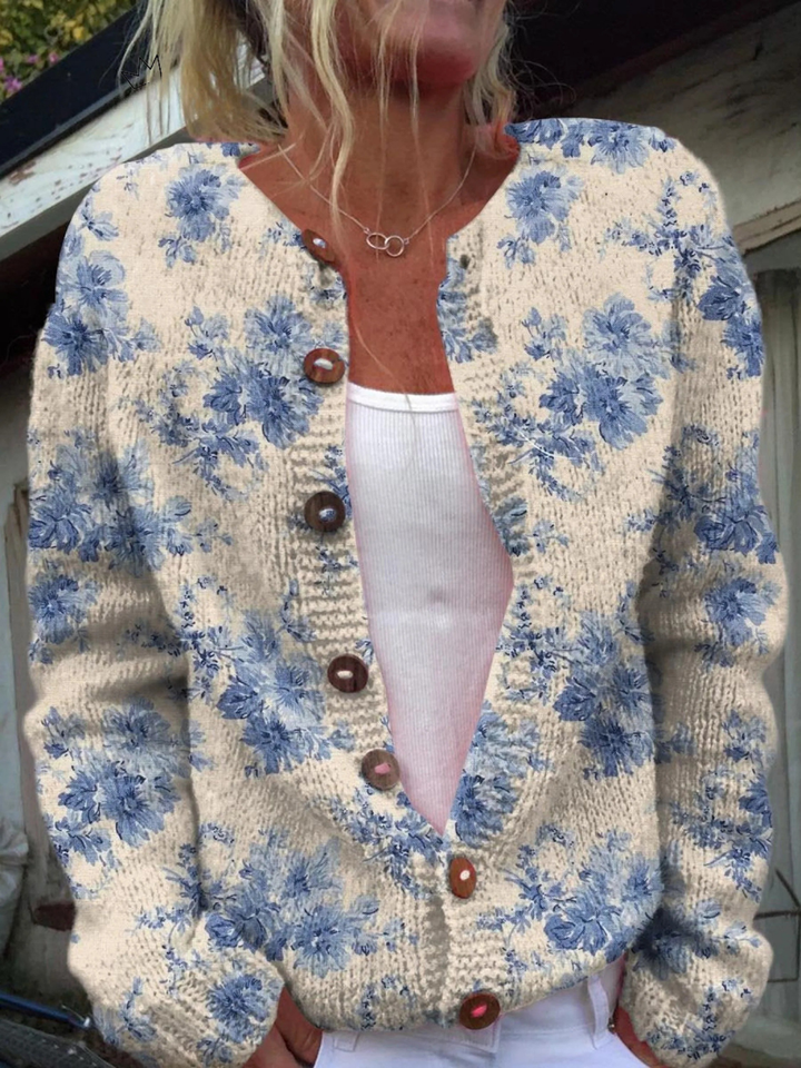 Verolyn blue botanical tortoiseshell button cardigan