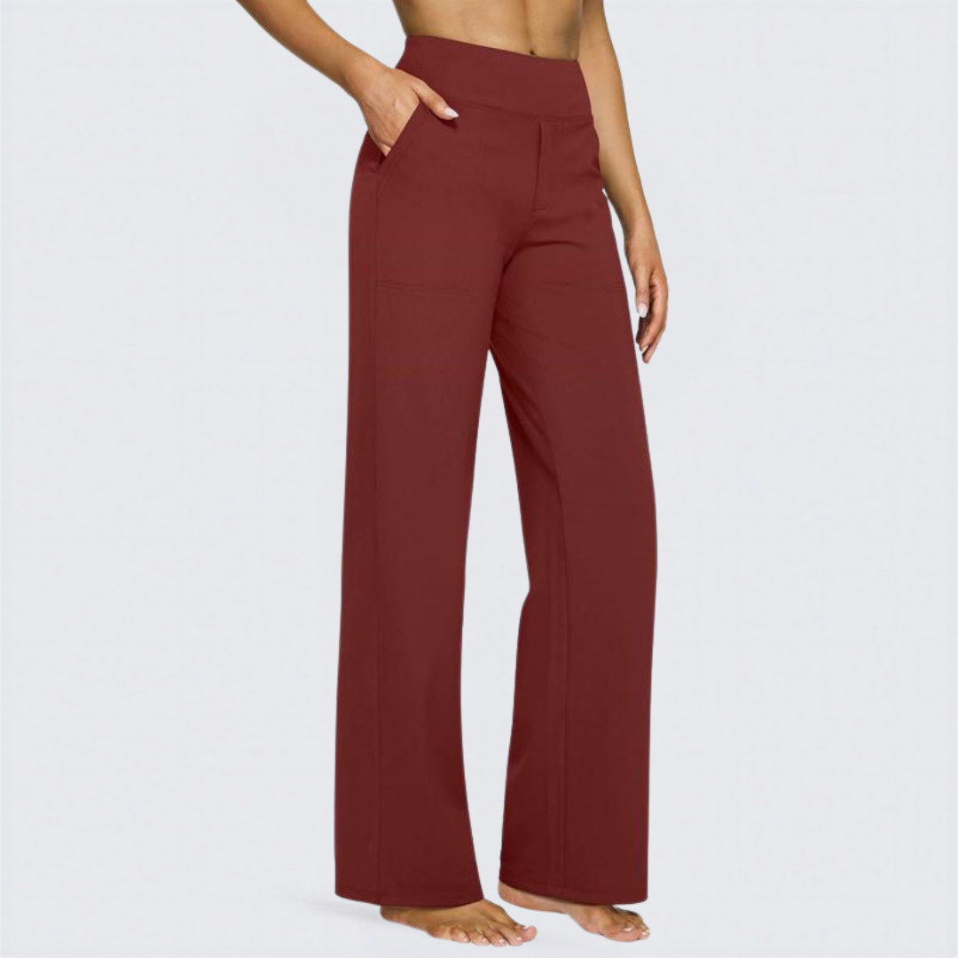 Stretch Wide Leg Yoga Trousers in Burgundy — VerolynBoutique