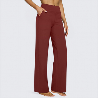 Stretch Wide Leg Yoga Trousers in Burgundy — VerolynBoutique