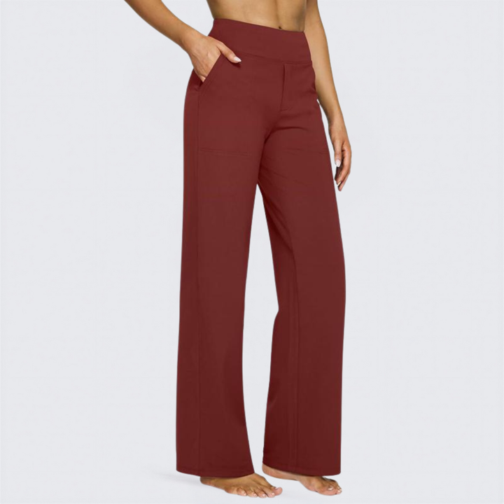Stretch Wide Leg Yoga Trousers in Burgundy — VerolynBoutique
