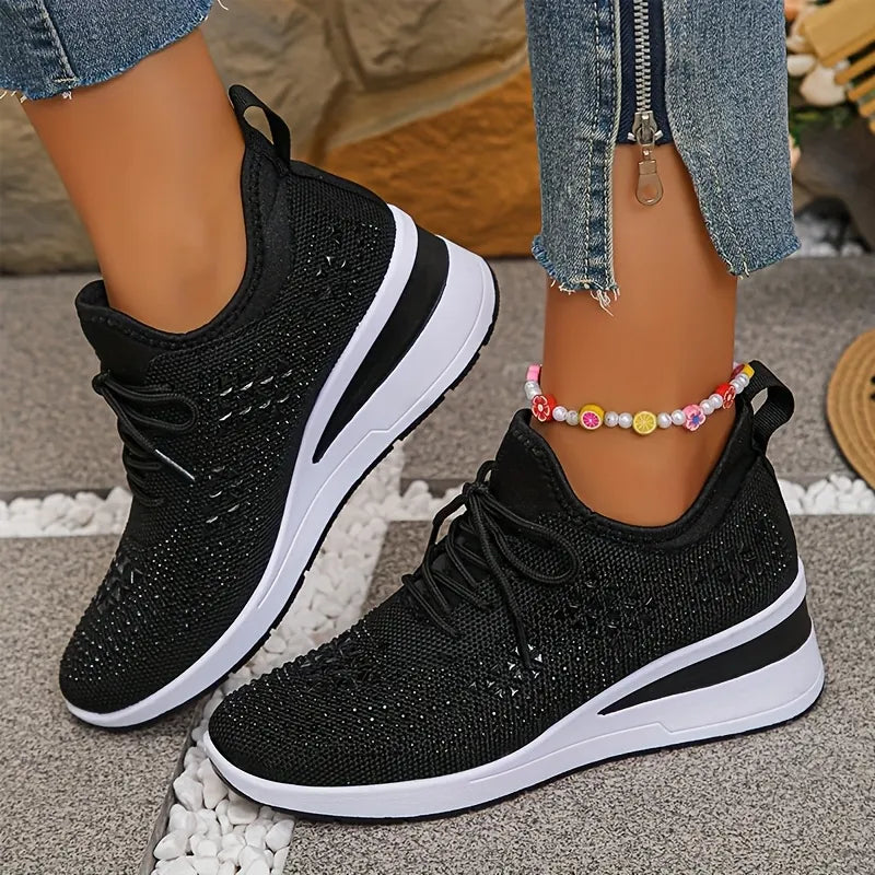 Crystal Knit Trainers in Black — VerolynBoutique