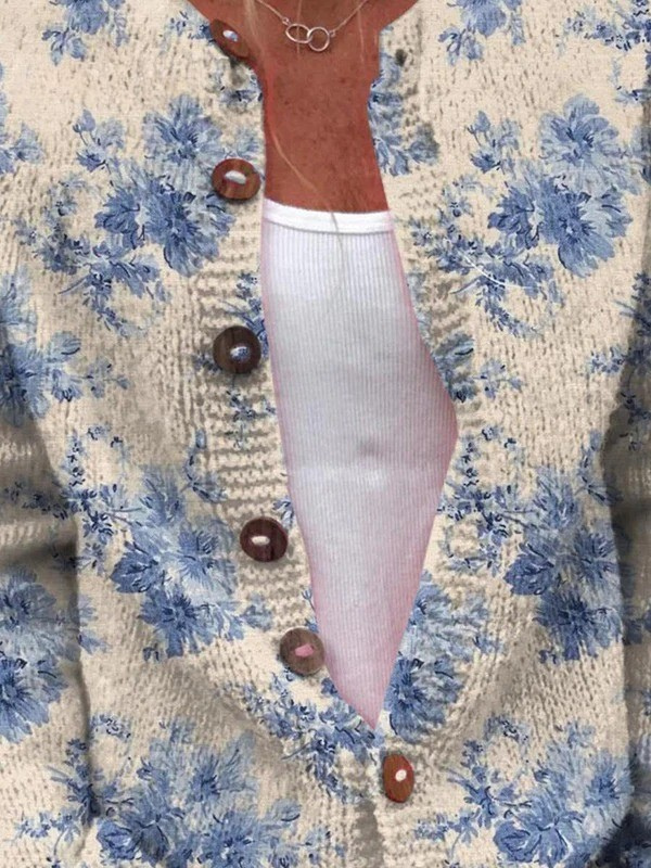 Verolyn blue botanical tortoiseshell button cardigan – view 2