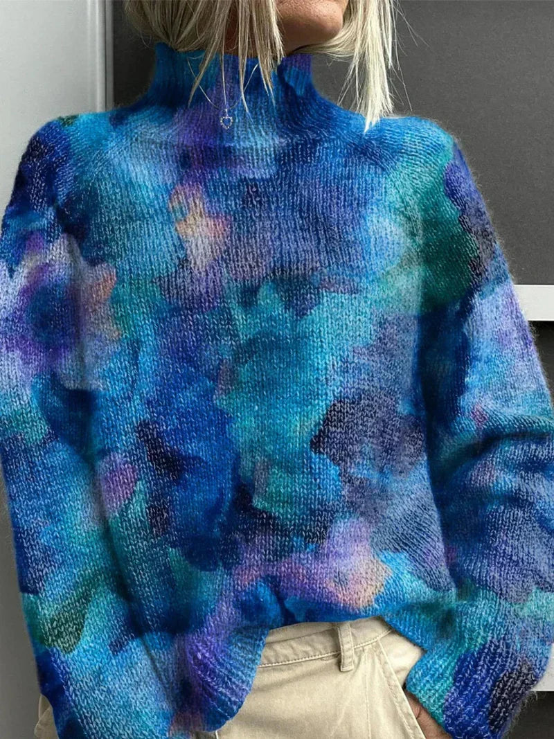 Printed Soft Turtleneck Jumper in Blue — VerolynBoutique