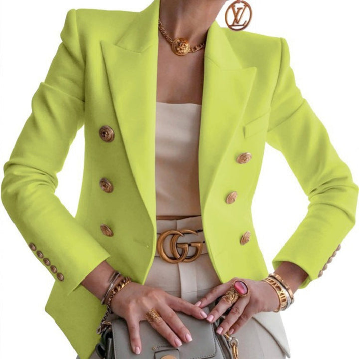 Double-Breasted Gold Button Blazer in Red — VerolynBoutique