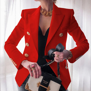 Double-Breasted Gold Button Blazer in Red — VerolynBoutique