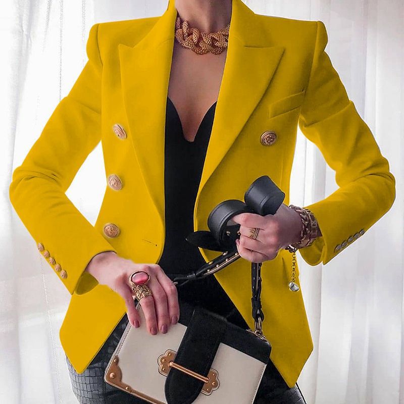 Double-Breasted Gold Button Blazer in Yellow — VerolynBoutique