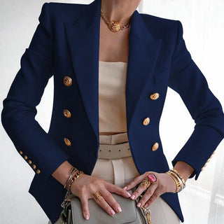 Double-Breasted Gold Button Blazer in Navy — VerolynBoutique