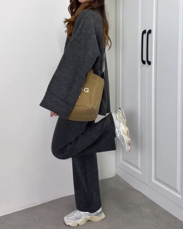 Crew Neck Knit Lounge Set in Khaki — VerolynBoutique