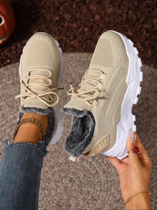 Plush-Lined Knit Trainers in Khaki — VerolynBoutique