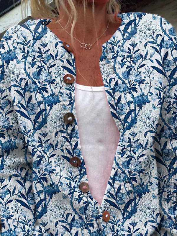 Verolyn indigo bird and blossom cardigan – view 2