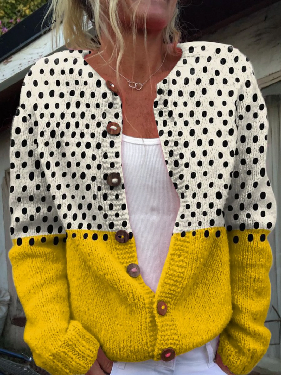 Verolyn polka dot mustard colour-block cardigan