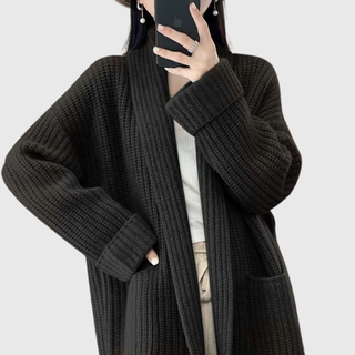 Longline Ribbed Pocket Cardigan in Black — VerolynBoutique