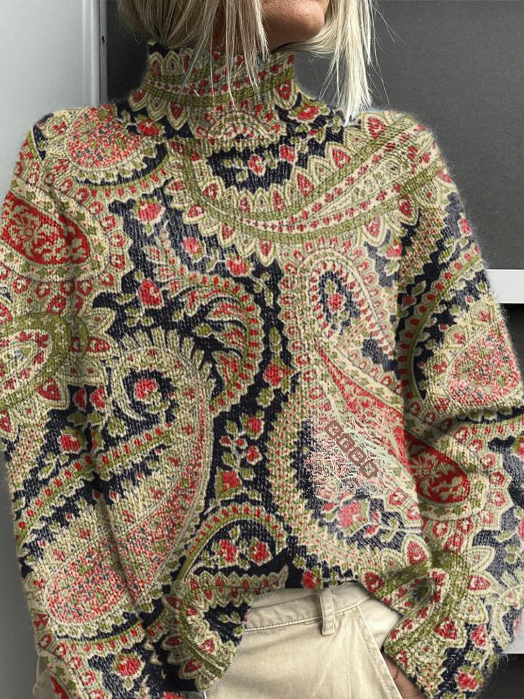 Vintage Paisley Knit Turtleneck in Multicolour — VerolynBoutique