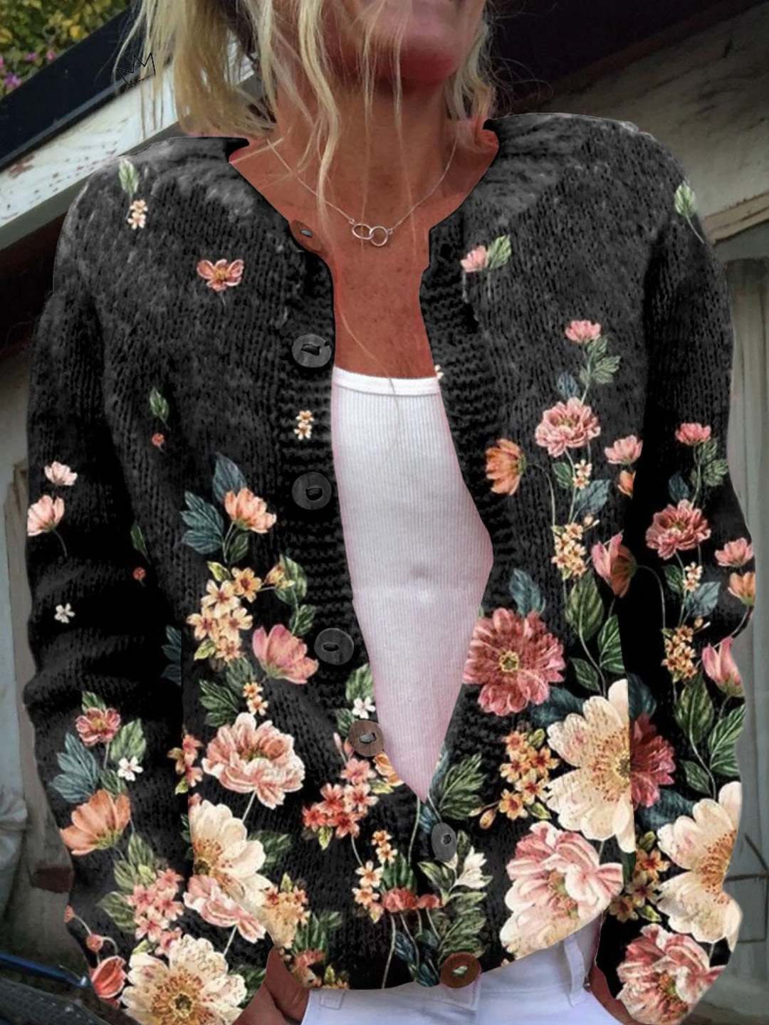 Verolyn black botanical print cardigan
