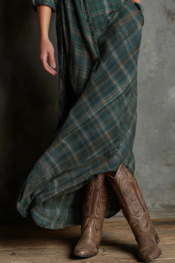 Plaid Button-Front Maxi Shirt Dress in Green — VerolynBoutique