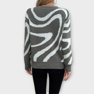 Swirl Pattern Crew Neck Jumper in Grey &amp; White — VerolynBoutique
