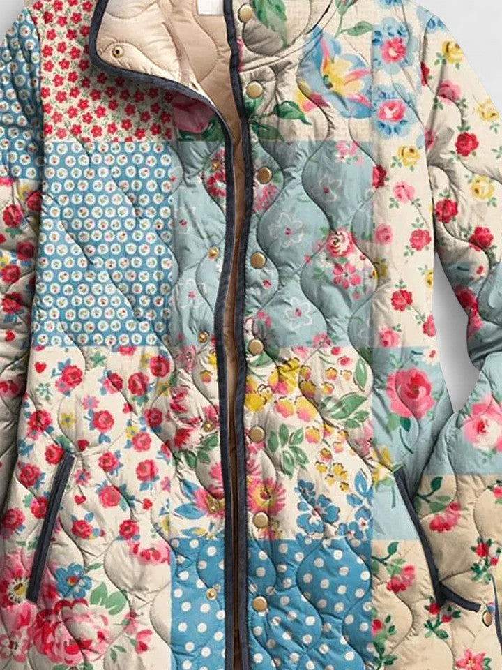 Floral Patchwork Quilted Jacket in Multicolour — VerolynBoutique