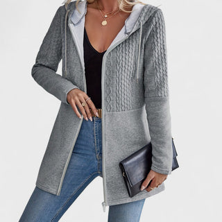 Cable Panel Hooded Cardigan in Grey — VerolynBoutique