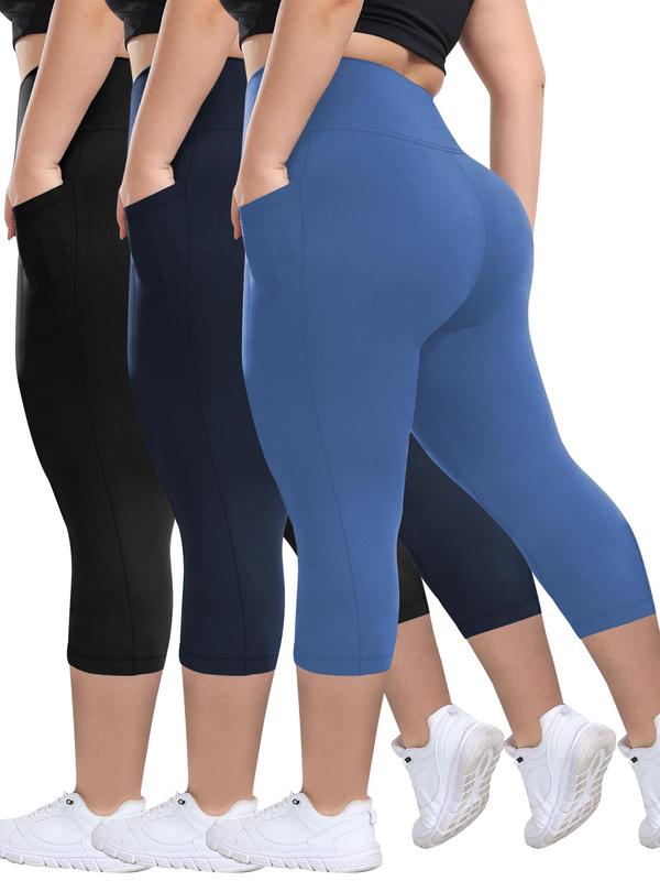 3-Pack High-Waisted Capri Leggings in Black/Navy/Sky Blue — VerolynBoutique