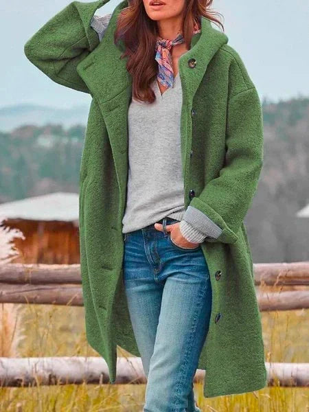 Hooded Button Front Coat in Green — VerolynBoutique