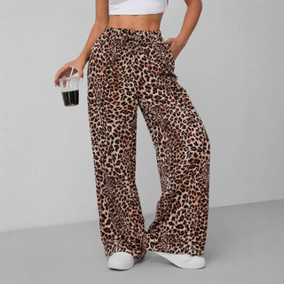 Leopard Tie Front Trousers in Brown — VerolynBoutique