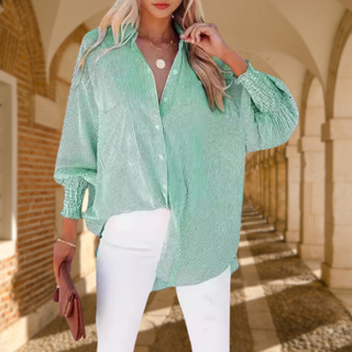 Relaxed Cotton Blend Shirt in Green — VerolynBoutique