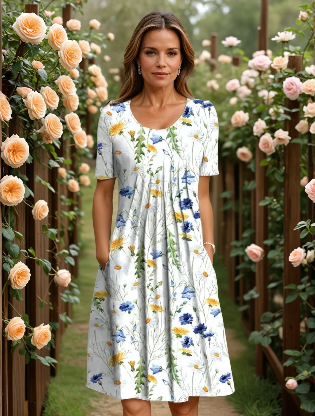 Pleated Floral Midi Dress in Yellow Floral — VerolynBoutique
