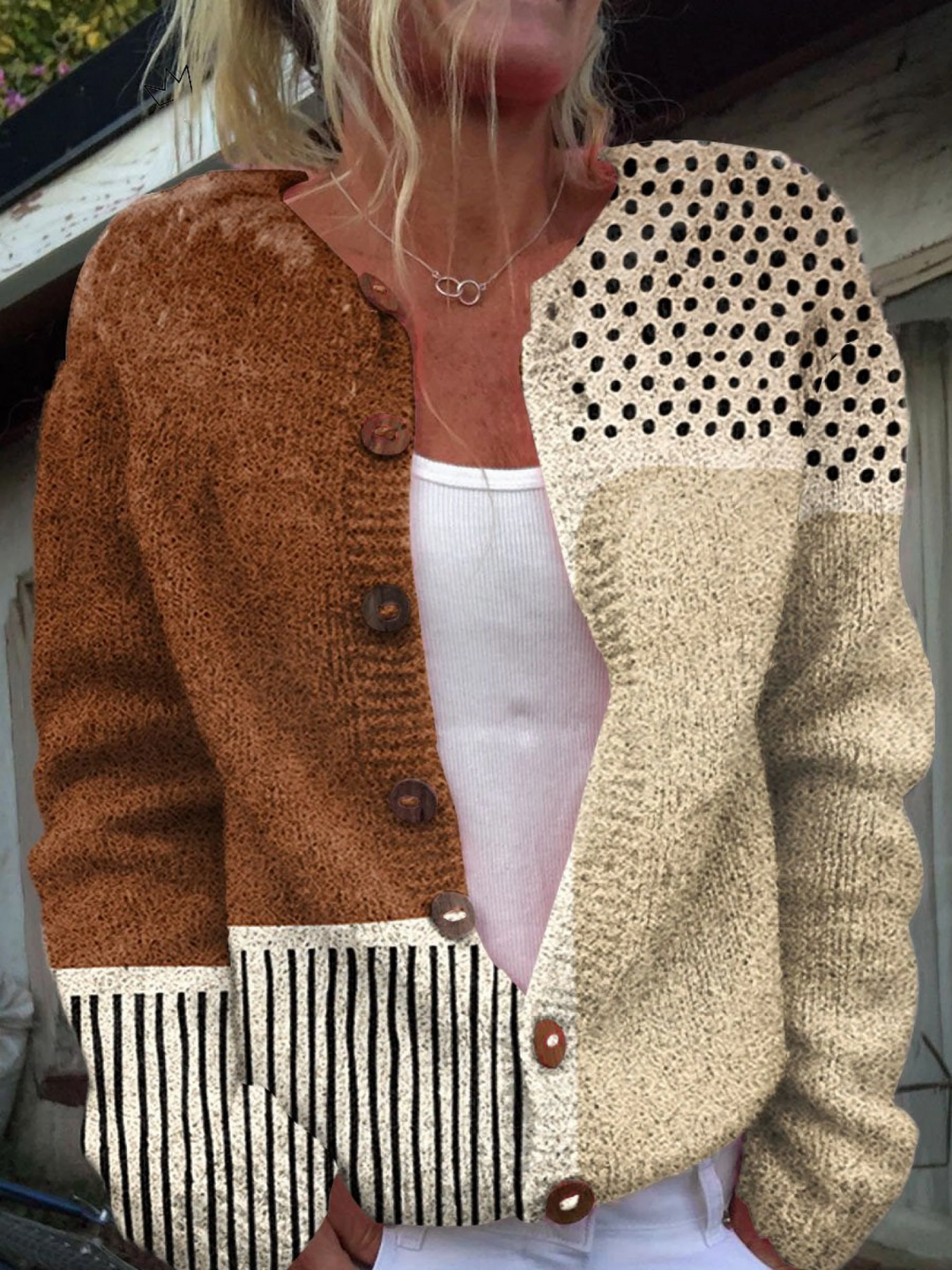 Verolyn caramel patchwork knit cardigan
