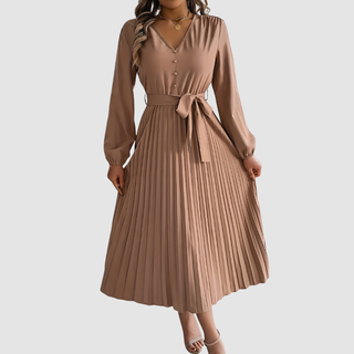 Verolyn - Pleated Long Sleeve Midi Dress