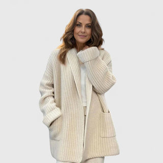 Longline Ribbed Pocket Cardigan in Beige — VerolynBoutique