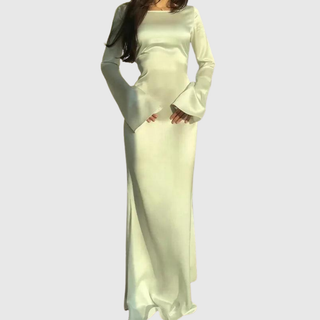 Flared Cuff Satin Maxi Dress in White — VerolynBoutique