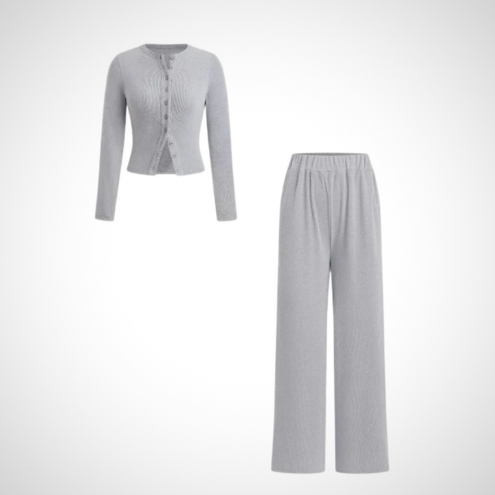 Button Front Top Trouser Set in Light Grey — VerolynBoutique