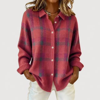Verolyn Lily plaid knit cardigan in pink