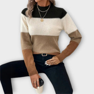 Mock Neck Colour Block Jumper in Beige — VerolynBoutique