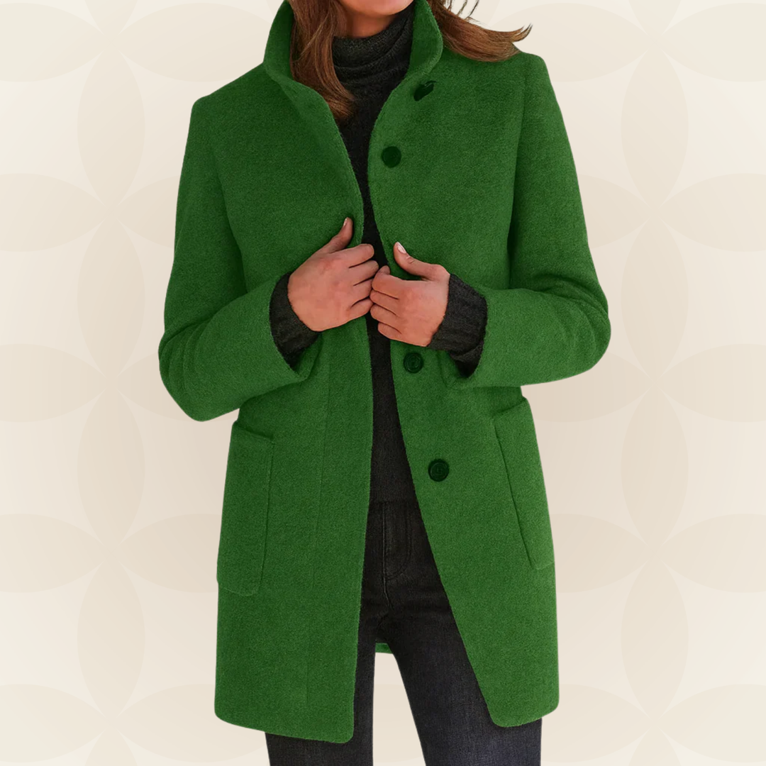 High Collar Wool Blend Coat in Green — VerolynBoutique