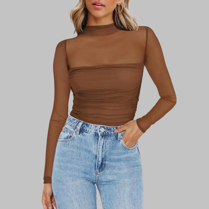 Verolyn - Sheer Mesh Long Sleeve Top