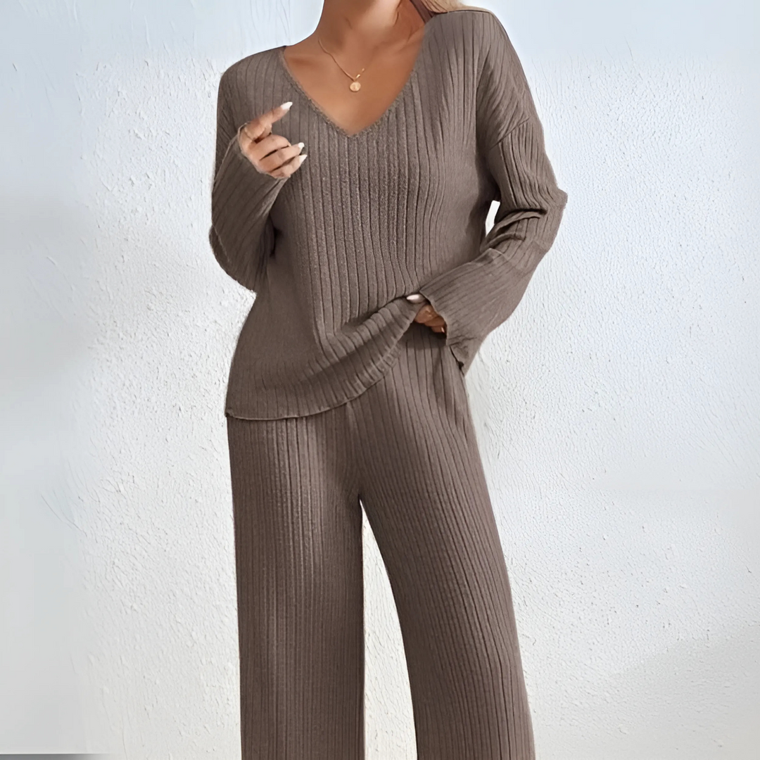 Ribbed Drop Shoulder Lounge Set in Apricot — VerolynBoutique
