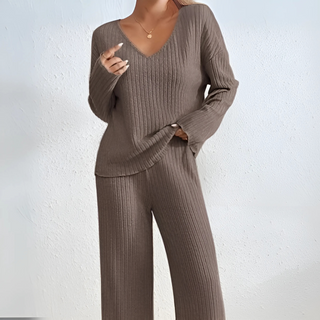 Ribbed Drop Shoulder Lounge Set in Apricot — VerolynBoutique