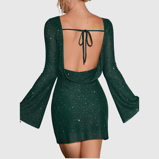 Shimmer Ruched Mini Dress in Black — VerolynBoutique