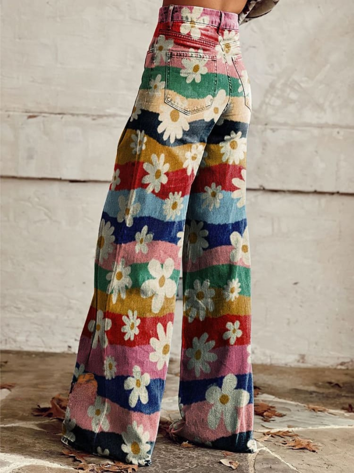 Rainbow Floral Wide Leg Trousers in Multicolour — VerolynBoutique
