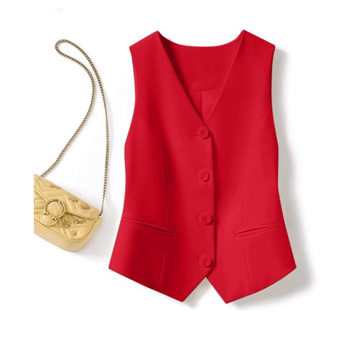 Tailored Button Front Waistcoat in Red — VerolynBoutique