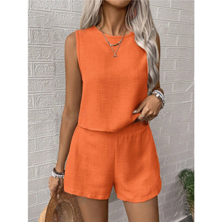 Crew Neck Tank Shorts Set in Orange — VerolynBoutique