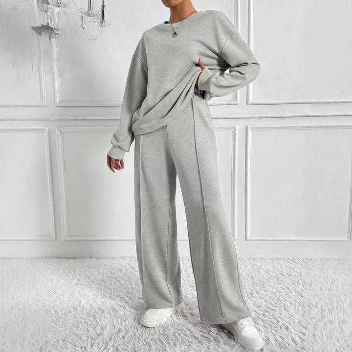 Sweatshirt and Wide-Leg Trouser Set in Light Grey — VerolynBoutique