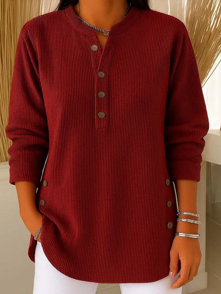 Verolyn henley button tunic jumper in burgundy