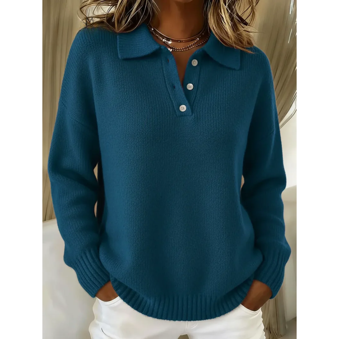 Verolyn soft polo collar jumper in teal blue