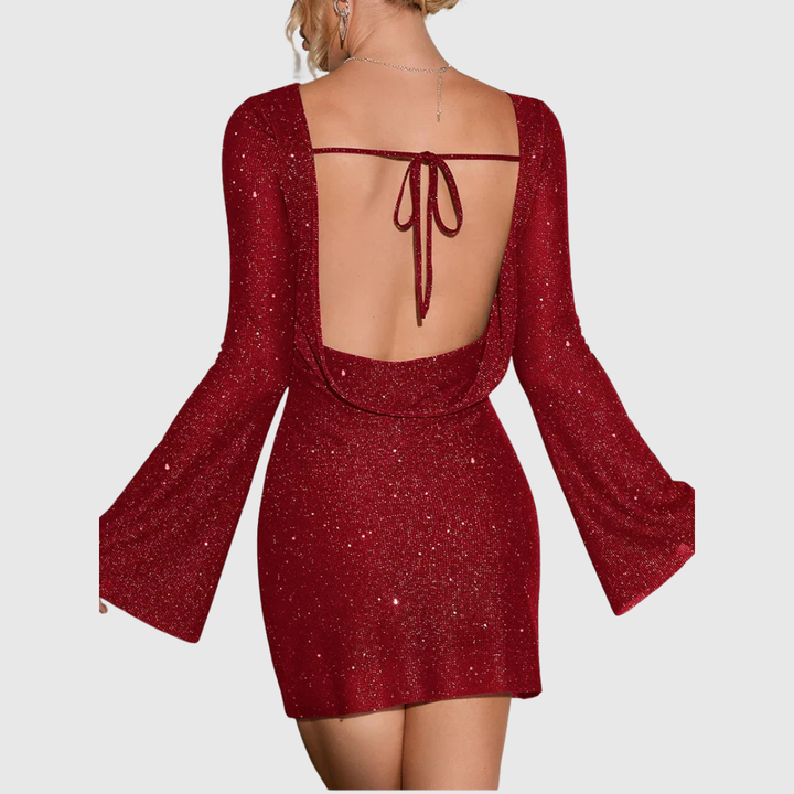 Shimmer Ruched Mini Dress in Black — VerolynBoutique