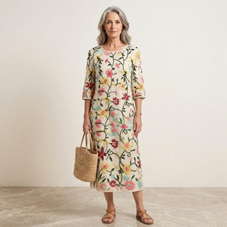 Floral Vine Print Midi Dress in White — VerolynBoutique