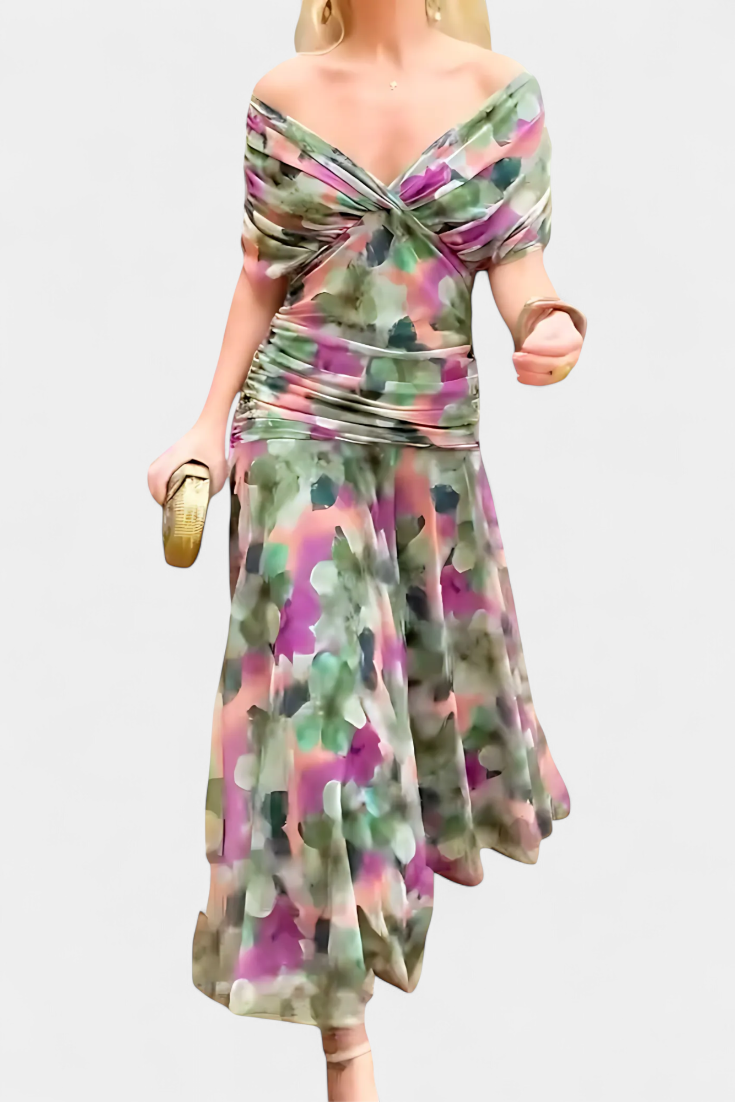 Verolyn - Flowing Floral V-Neck Dress