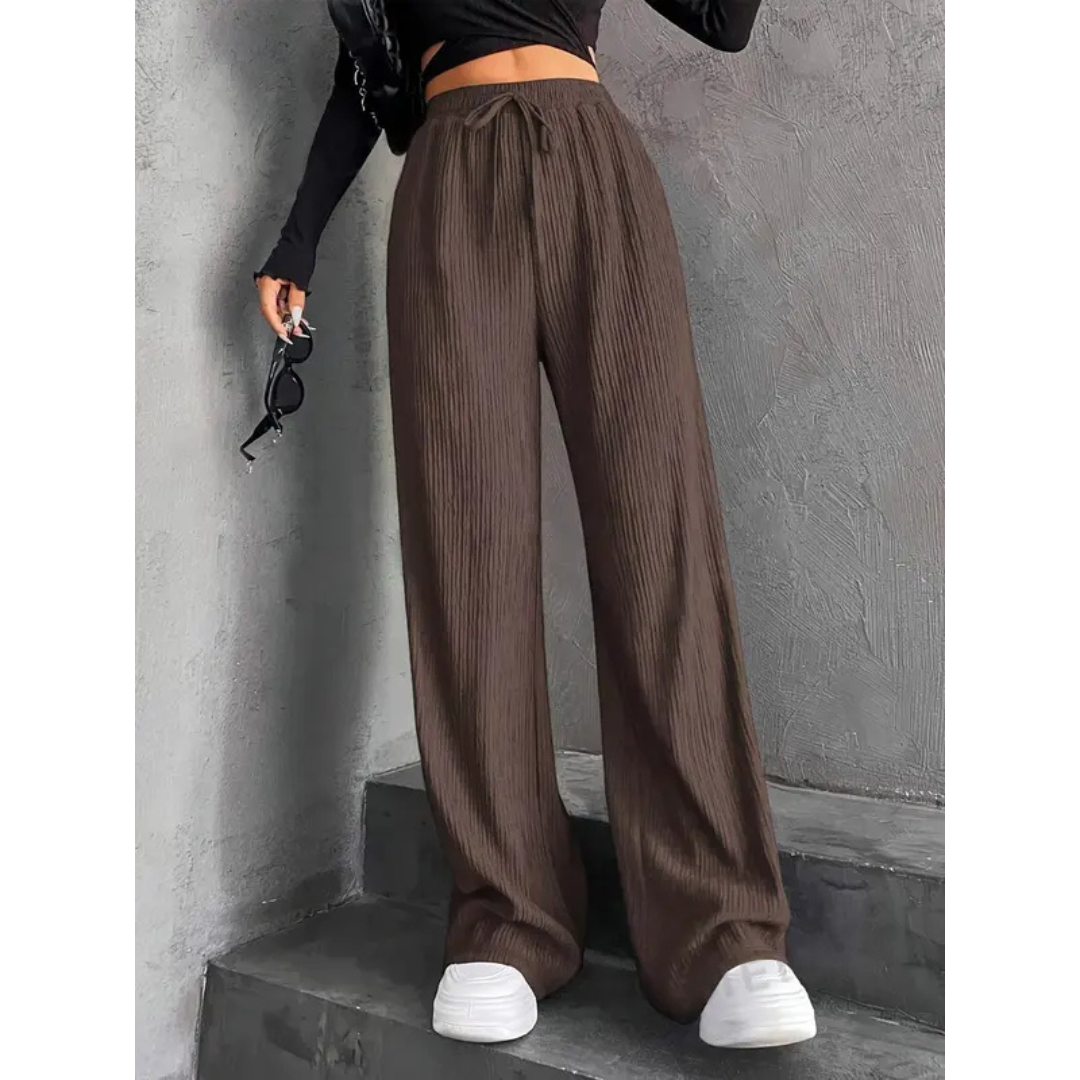 Textured Wide Leg Lounge Trousers in Brown — VerolynBoutique